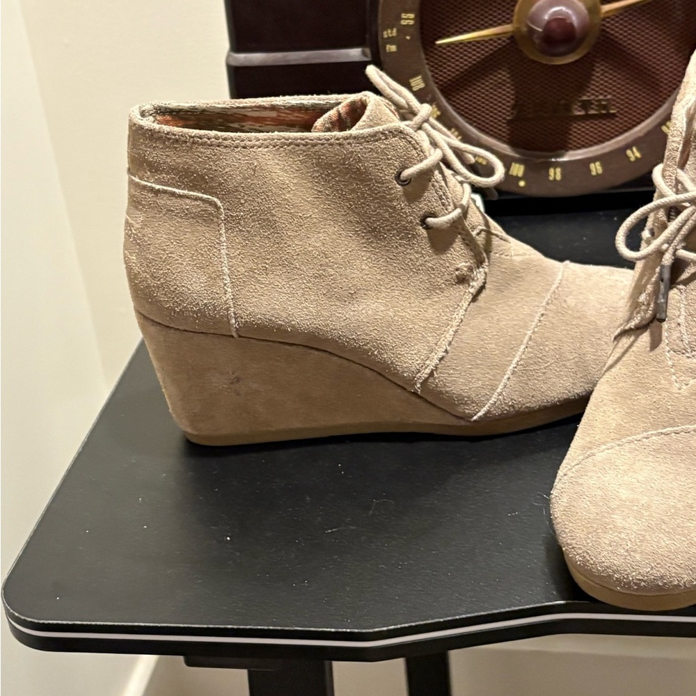 Toms Beige Suede Wedge Ankle Boots